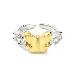 Rack Plating Brass Micro Pave Cubic Zirconia Open Cuff Rings&nbsp;RJEW-C076-07C-G