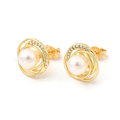 Round Brass Micro Pave Clear Cubic Zirconia Stud Earrings&nbsp;EJEW-C154-05G