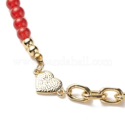 Natural Mixed Gemstone Beaded Necklace with Enamel Heart&nbsp;NJEW-JN04085