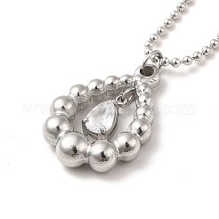 Clear Cubic Zirconia Teardrop Pendant Necklace with 304 Stainless Steel Ball Chains for Women&nbsp;LS-NJEW-H162-01P