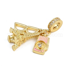 Rack Plating Brass Clear Cubic Zirconia & Enamel European Dangle Charms&nbsp;KK-U035-28G