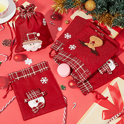 6Pcs 3 Styles Christmas Theme Linen Packing Pouches&nbsp;ABAG-WR0001-02