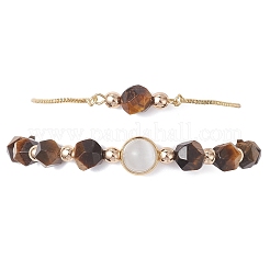 2Pcs 2 Styles Natural Tiger Eye Beaded Bracelets&nbsp;BJEW-JB13009-01