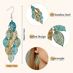 2 Pairs 430 Stainless Steel Leaf Dangle Earrings&nbsp;EJEW-TA0001-83D