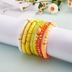 7Pcs 7 Style Handmade Polymer Clay Heishi Surfer Stretch Bracelets Set&nbsp;BJEW-SW00073-02