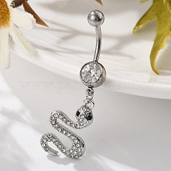 Alloy Rhinestone Snake Curved Barbell Belly Rings&nbsp;LS-AJEW-R007-03P-01