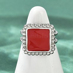 Square 304 Stainless Steel Enamel Finger Rings for Women&nbsp;RJEW-G355-06P-02