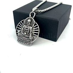 Vintage Punk Style 304 Stainless Steel Buddha Pendant Necklaces for Men&nbsp;MR6737