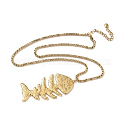 304 Stainless Steel Fish Bone Shaped Pendant Box Chain Necklaces for Women&nbsp;NJEW-L467-01G