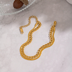 Minimalist 304 Stainless Steel Cuban Link Chain & Snake Chain Double Layers Bracelets for Women&nbsp;IA3744