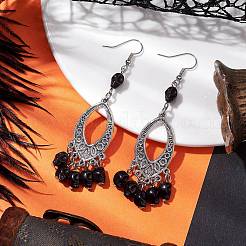 Halloween Skull Dyed Synthetic Turquoise & Alloy Dangle Earrings&nbsp;EJEW-JE05890-01