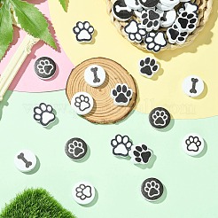 60Pcs 6 Styles Dog Bone Print Wooden European Beads&nbsp;WOOD-CJ0002-39