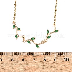 Brass Pave Cubic Zirconia Leafy Branch Link Chain Necklaces&nbsp;NJEW-JN06070-01