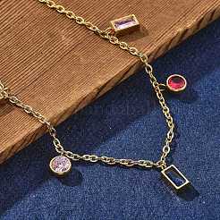Ion Plating(IP) 304 Stainless Steel Colorful Cubic Zirconia Charm Anklets for Women&nbsp;STAS-P379-01G