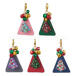 Christmas Tree Glass & Wood Triangle Pendant Decorations&nbsp;HJEW-JM04345
