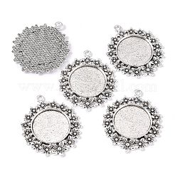 Tibetan Style Alloy Flat Round Pendant Cabochon Settings&nbsp;LS-TIBEP-S238-AS-NR