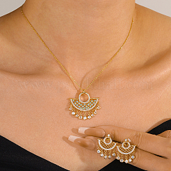 Brass Micro Pave Clear Cubic Zirconia Moon Pendant Necklaces & Stud Earrings Sets for Women&nbsp;DZ0544