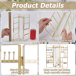 Iron Earring Display Folding Screen Stands with 3 Folding Panels&nbsp;EDIS-WH0070-01G