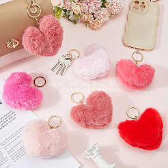 30Pcs 6 Colors Heart Polyester Rabbit Hair Pendant Keychains&nbsp;AJEW-PH0008-08