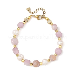 Natural Kunzite Nuggets and Potato Natural Cultured Freshwater Pearl Beaded Bracelets&nbsp;BJEW-JB14388