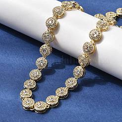 Brass Micro Pave Clear Cubic Zirconia Flat Round Link Chain Necklaces for Women&nbsp;NJEW-B157-18G