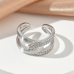 Brass Micro Pave Cubic Zirconia Cuff Open Rings&nbsp;RJEW-C163-15P