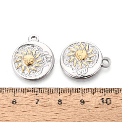 304 Stainless Steel Flat Round with Sun & Moon Pendants&nbsp;STAS-T073-74GP