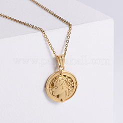 Vintage Style Men's Stainless Steel Flat Round with Portrait Pendant Necklaces for Casual Wear&nbsp;FP5921