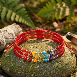 3Pcs Adjustable Chakra Natural & Synthetic Mixed Stone Round Bead Braided Bracelet Sets&nbsp;ZZ4943-1