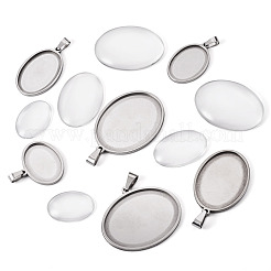 6Pcs 6 Styles 304 Stainless Steel Pendant Cabochon Settings&nbsp;STAS-TA0001-47C