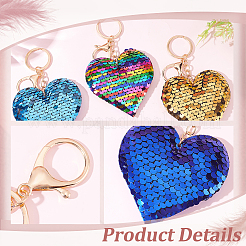 6Pcs 6 Colors Valentine's Day Sequin Heart Pendant Keychain&nbsp;KEYC-WR0001-50