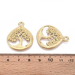 304 Stainless Steel Teardrop with Tree of Life Pendants&nbsp;STAS-T067-35G