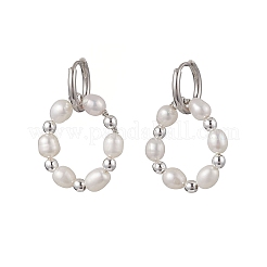 Natural Freshwater Pearl & Synthetic Hematite Bead & 202 Stainless Steel Hoop Earrings&nbsp;EJEW-JE07228