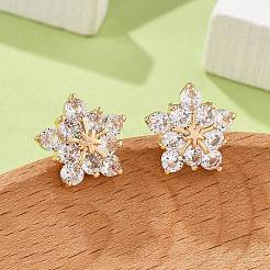 Flower Brass Micro Pave Cubic Zirconia Stud Earrings for Women&nbsp;EJEW-G428-28B-02