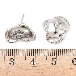Rose Flower Brass Micro Pave Cubic Zirconia Stud Earrings&nbsp;EJEW-G452-08P-02