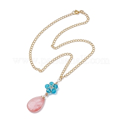 Glass & Synthetic Cherry Quartz Glass Teardrop Jewelry Set&nbsp;SJEW-JS01292