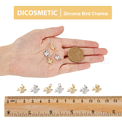 16Pcs 2 Colors Brass Micro Pave Clear Cubic Zirconia Bird Charms&nbsp;FIND-DC0003-26