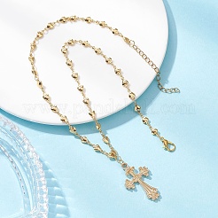 Alloy Cross Pendant Brass Heart Link Chain Necklaces for Women&nbsp;NJEW-JN05617