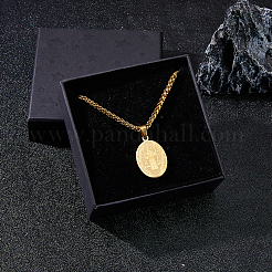 2Pcs Stainless Steel Saint Benedict Oval Medal Pendant Wheat Chain Necklaces&nbsp;NJEW-DC0001-20G