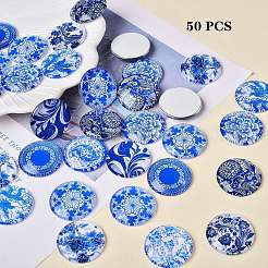 50Pcs Blue and White Printed Glass Cabochons&nbsp;GGLA-SZ0001-23