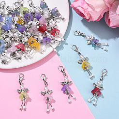 40Pcs 8 Colors ABS Plastic Imitation Pearl & Glass Flower Angel with Alloy Wings Pendant Decorations&nbsp;HJEW-YW00185