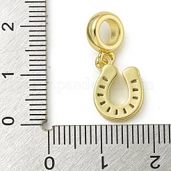 Rack Plating Brass Pave Clear Cubic Zirconia U Shape/Horse Shoes European Dangle Charms&nbsp;KK-Z067-40G-02