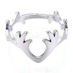 Non-Tarnish 304 Stainless Steel Deer Antler Adjustable Ring for Women&nbsp;RJEW-T027-06P