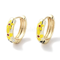 Real 18K Gold Plated Brass Enamel Flower Print Hoop Earrings for Women&nbsp;EJEW-L269-116G