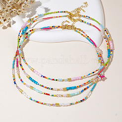 4Pcs 4 Styles Ethnic Style Rainbow Color Square Natural Shell & Glass & Glass Seed Beaded Necklaces for Women&nbsp;BO1499-1