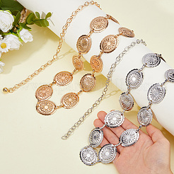 2Pcs 2 Colors Alloy Oval with Flower Link Chain Waist Belly Chains for Women&nbsp;AJEW-HS0001-31