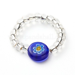 Sunflower Handmade Millefiori Glass Beads Finger Ring for Kid Teen Girl Women&nbsp;RJEW-JR00381