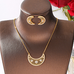 Brass Micro Pave Clear Cubic Zirconia Crescent Moon Pendant Necklaces & Stud Earrings Sets for Women&nbsp;DC0766