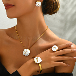 Stainless Steel Enamel Square Bangles & Earrings & Necklaces & Rings Sets for Women&nbsp;BG5954
