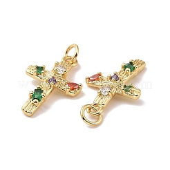Cross Brass Micro Pave Colorful Cubic Zirconia Pendants&nbsp;KK-G406-33G